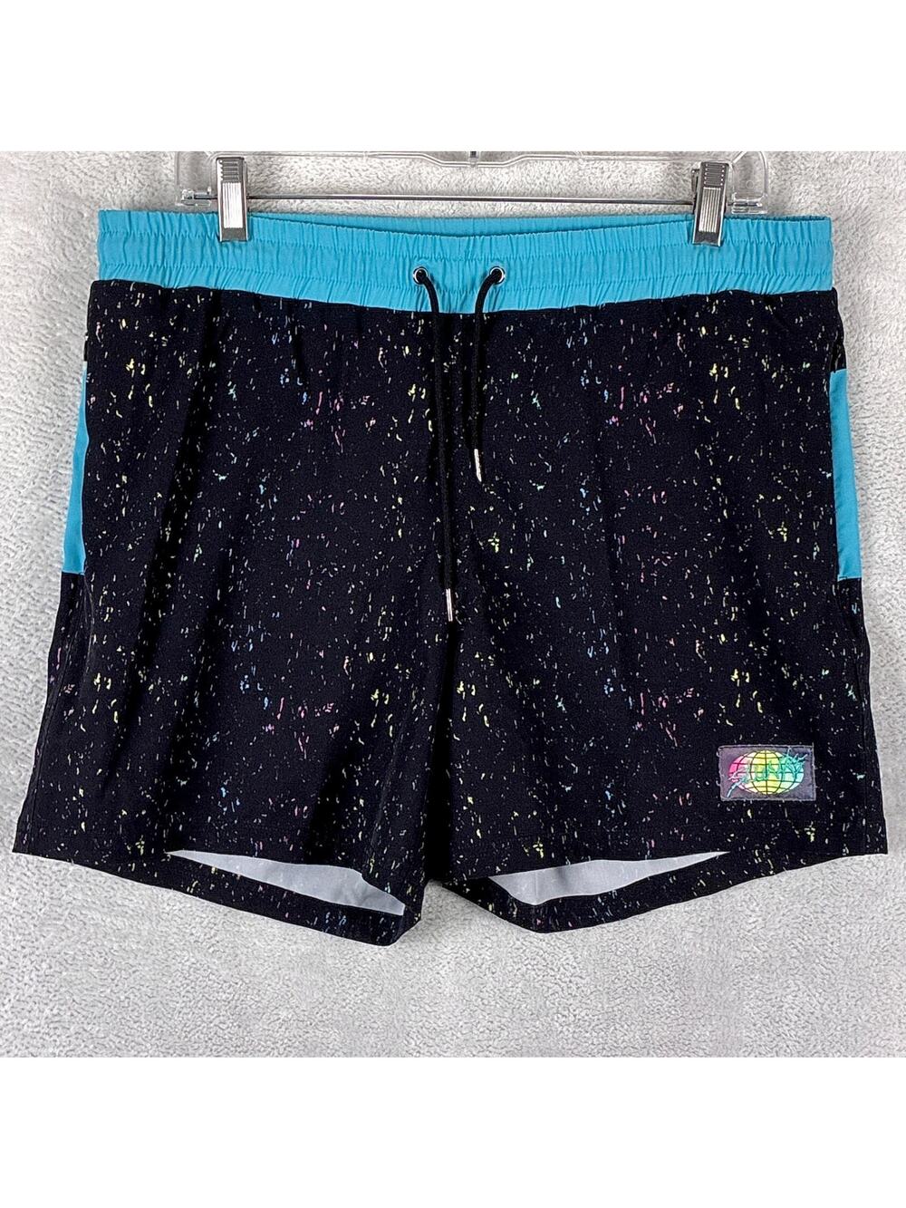 VTG Slunks Shorts Mens L Black Blue Pull On Performance Beach Volleyball Preppy